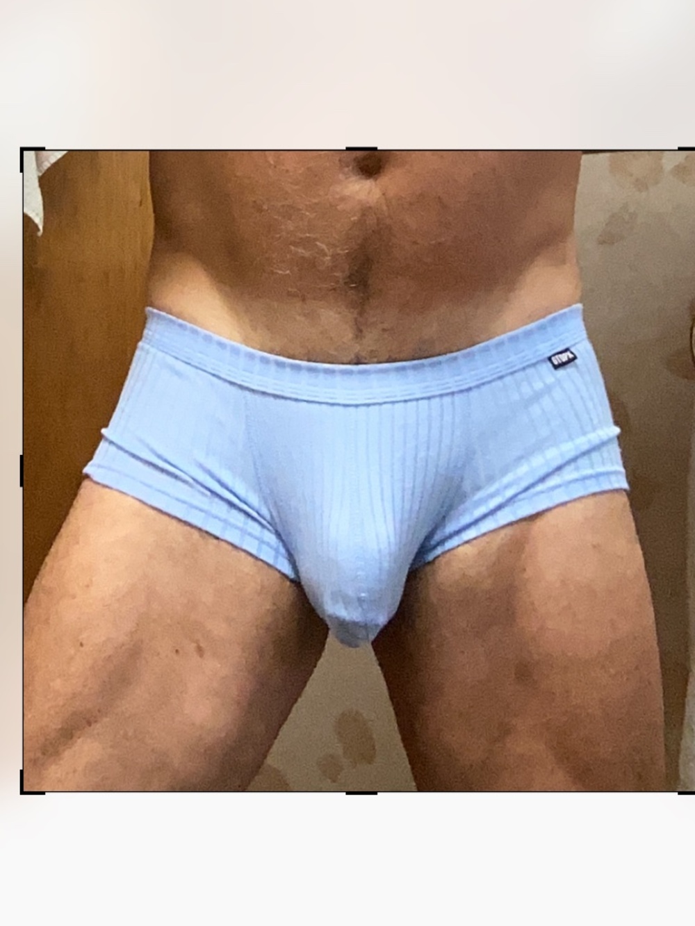 Ribbed blue trunks, tag large but fits like S/M